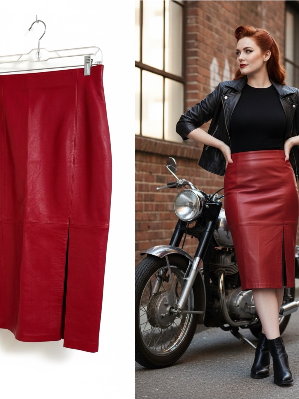 Vintage 90s Evan Davies Red Genuine Leather Pencil Skirt Size 8